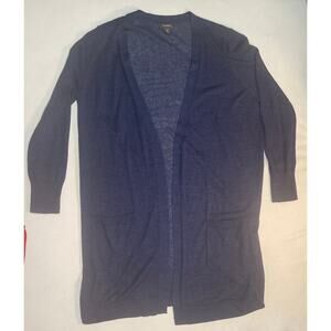 Halogen Dark Blue Long Large Petite Linen Blend Cardigan